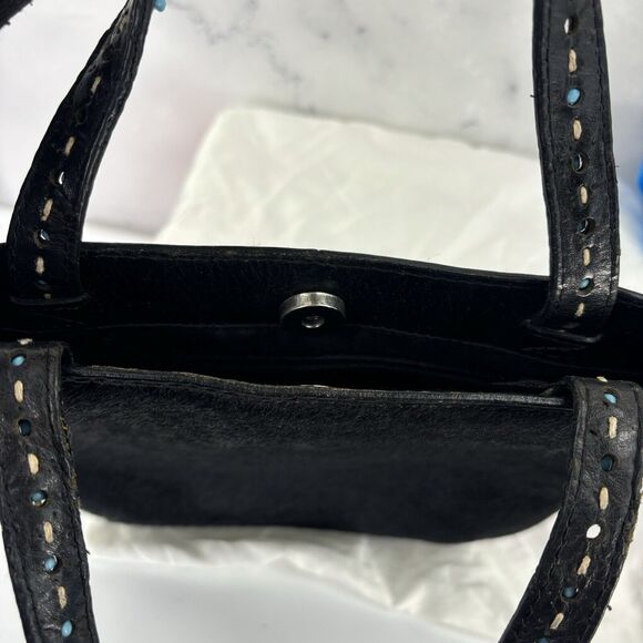 Vintage y2k 90s Fossil Black Leather handbag Purse southwest grunge pony hair - Picture 7 of 16